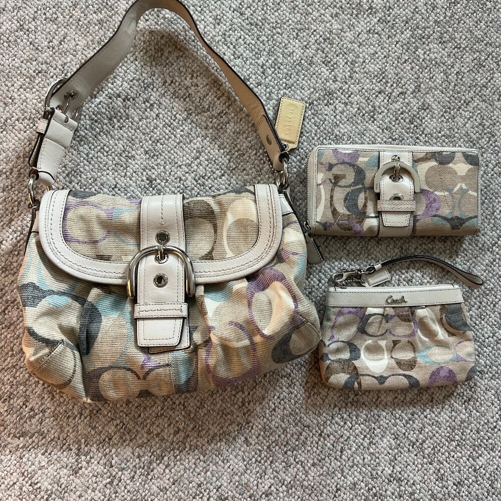 Coach Vintage Soho Optic Linen Buckle Flap Shoulder Bag with wallet & change